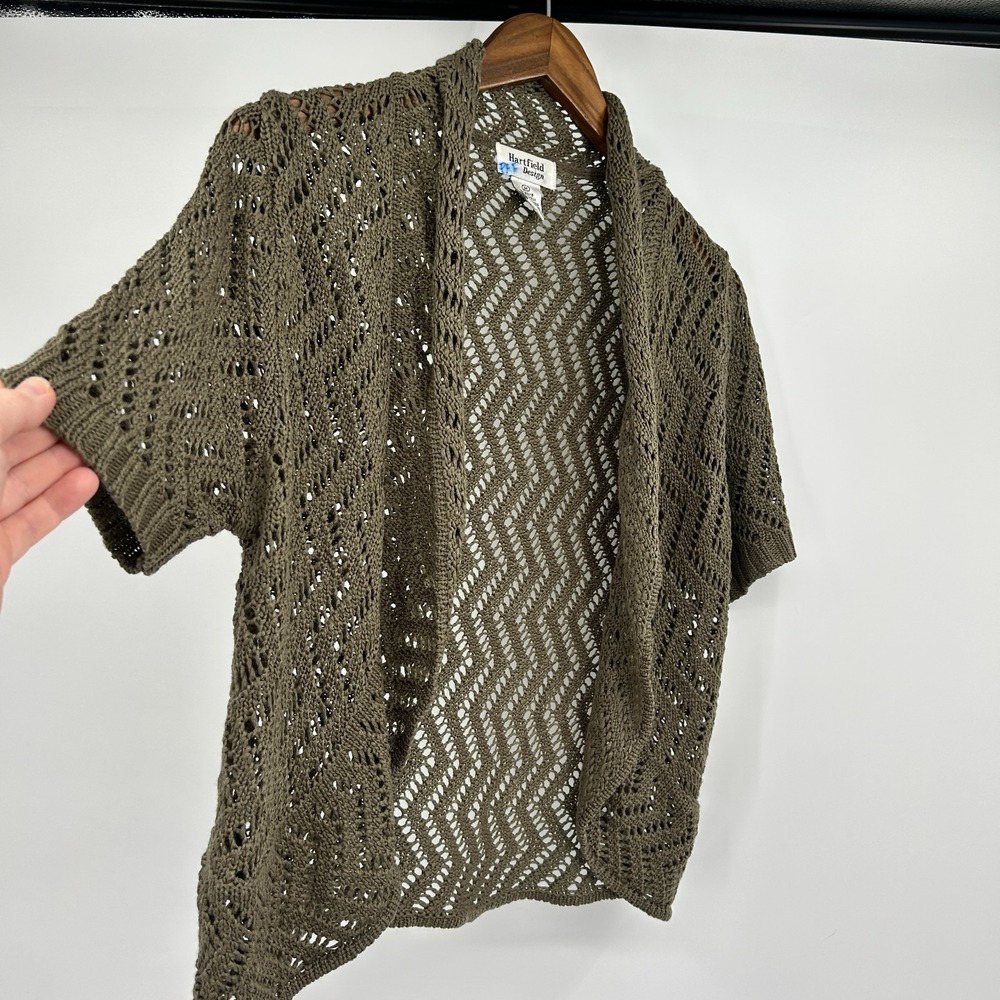Coastal Cottage Open Knit Cardigan Womens M Earthy Granola Boho 100% Cotton